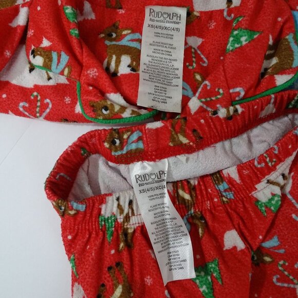Rudolph The Red Nosed Reindeer Flannel Pajama Set Girls XS 4 5 Christmas FLAWS - Picture 6 of 8